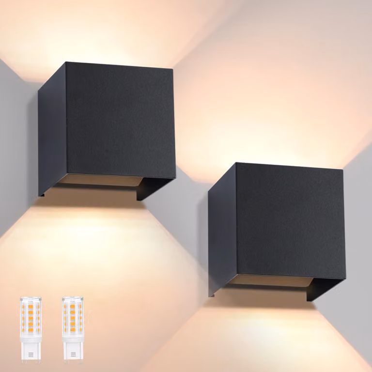 Lampada a parete LED, set da 2, luce direzionale verso l'alto e verso il basso, attacco G9, luce bianco caldo, grado di protezione IP65, colore nero