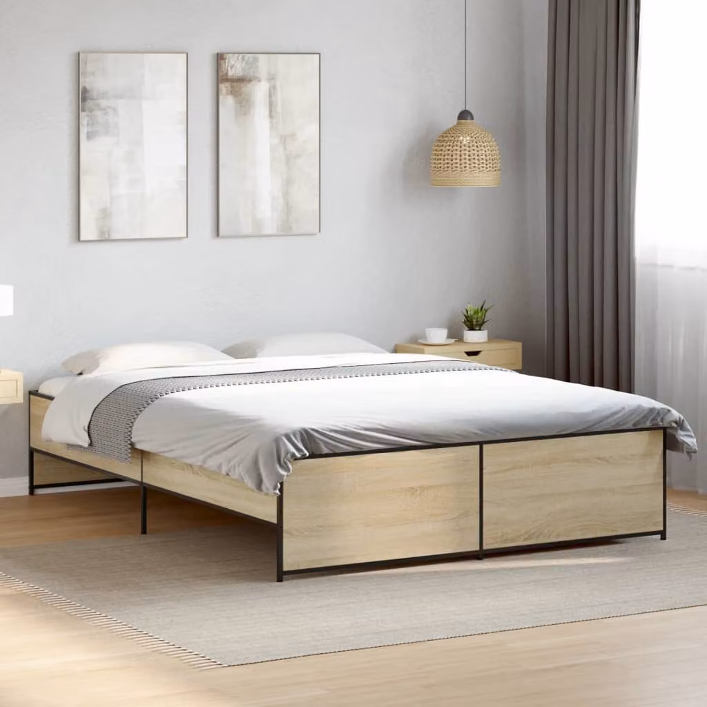 vidaXL Giroletto Rovere Sonoma in Legno e Metallo, Colore Marrone, L/P: 160 x 200 cm – 1