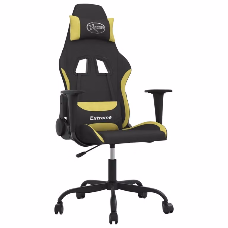 Sedia da Gaming vidaXL in Tessuto e Pelle Sintetica, Nero e Verde, con Poggiatesta, Braccioli e Ruote, Regolabile in Altezza e Girevole a 360 Gradi