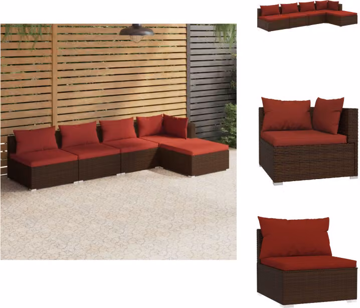 vidaXL set da salotto da giardino 5 pezzi con cuscini in rattan marrone - Set di mobili da giardino