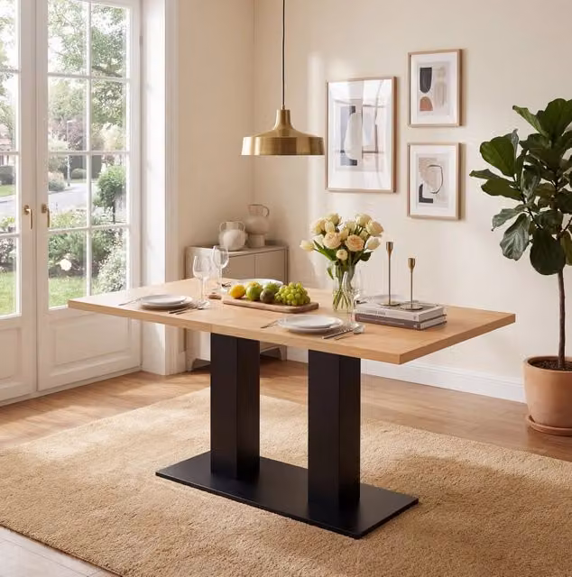 Tavolo da pranzo allungabile 140-180 x 70 cm in MDF; 4-8 persone; colore naturale