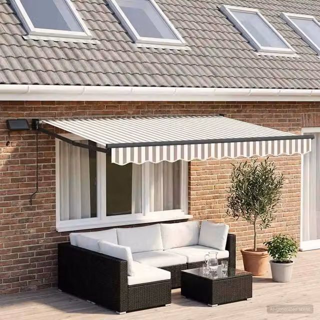 Tenda retrattile manuale con LED Grigio chiaro e bianco 3425871