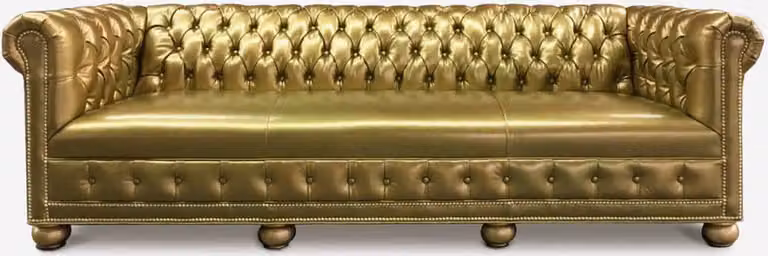 Chesterfield 4 Sitzer Sofa Couch Leder Garnitur Polster Sitz Gold Sitz