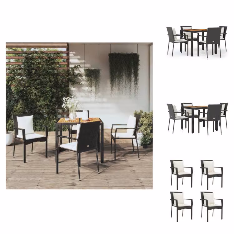 vidaXL Set da pranzo da giardino 5 pezzi con cuscini in poly rattan nero - Set di mobili da giardino
