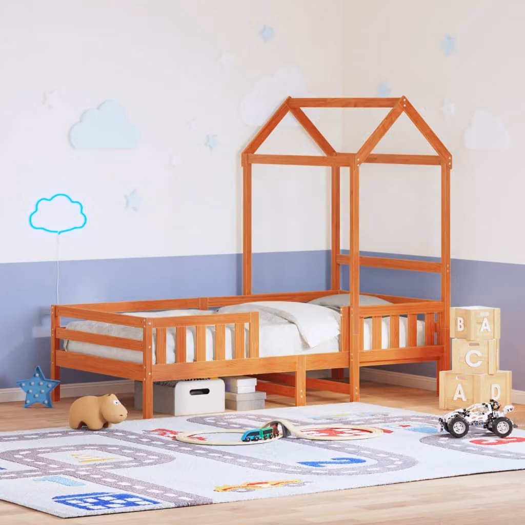 vidaXL Giroletto con Tetto in Legno Massello di Pino Cerato, Colore Marrone, L/P/H: 100 x 200 x 105,5 cm