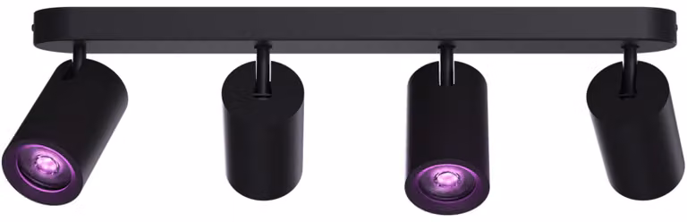 Plafoniera con 4 faretti LED RGB intelligenti Calex, Wi-Fi, Bluetooth, 4.9W, 345 lm, dimmerabile, luce bianca e colorata (2200-4000K), 49cm, Nero Opaco, Classe energetica G
