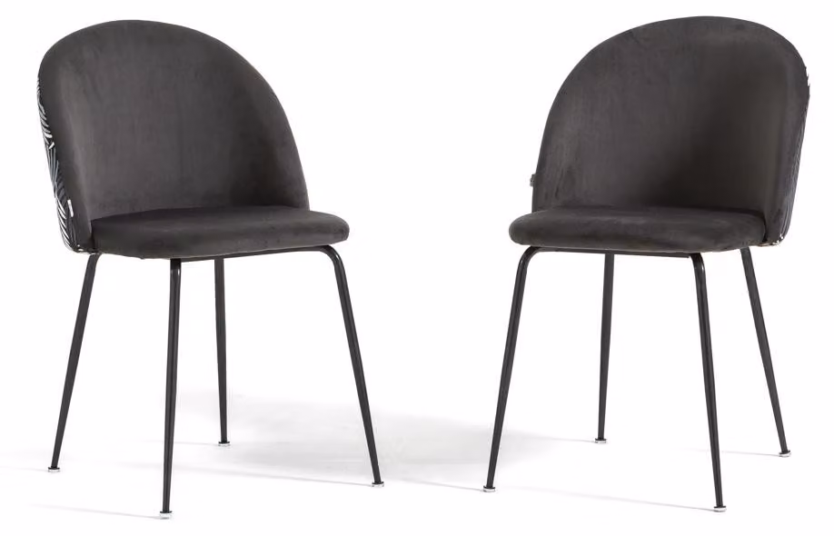 Set di 2 sedie da pranzo imbottite in velluto decorato, gambe in metallo, design elegante per cucina, sala da pranzo, bar e ristoranti SARA - felce/grigio scuro