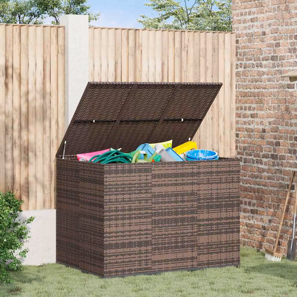 Contenitore da giardino vidaXL in rattan PE e metallo marrone L: 145 cm, P: 100 cm, H: 103 cm