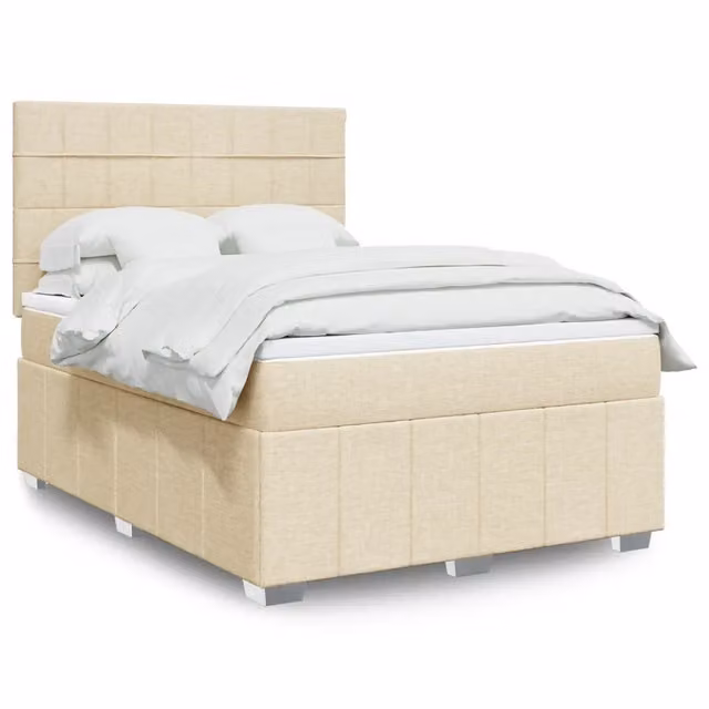 Letto Ibrido Moderno vidaXL con Materasso in Tessuto Beige e Bianco L/P/H: 140 x 200 x 150,5 cm