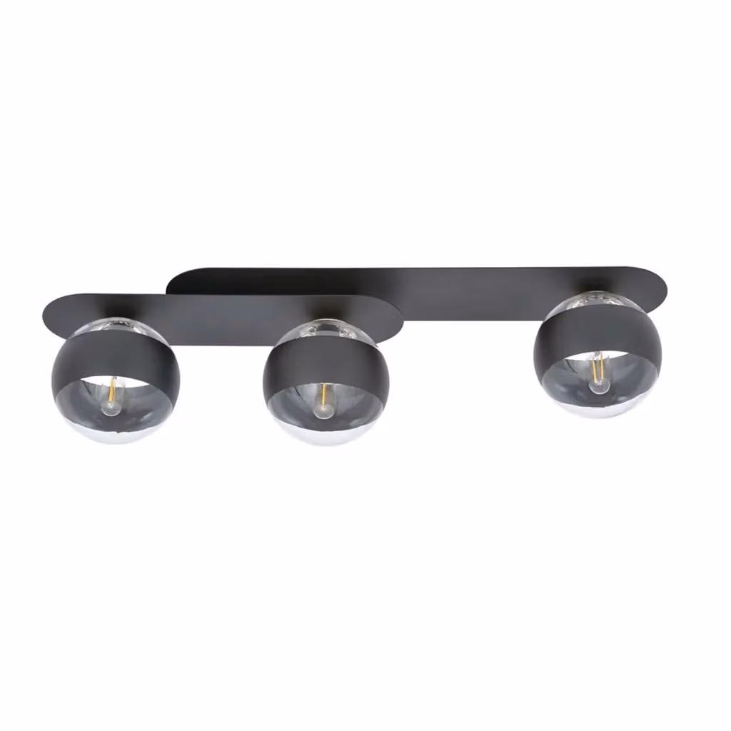 Plafoniera Minimal Patroclus Luceart-Classic in metallo nero con 3 luci E14 e vetro trasparente – 2