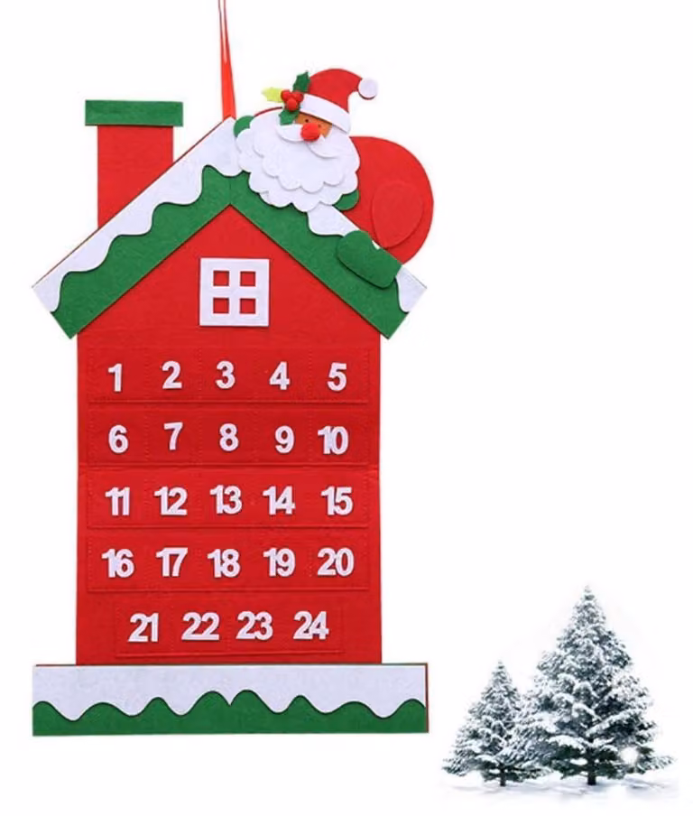 Calendario dell'Avvento in feltro, con 24 tasche da riempire, ideale per bambini
