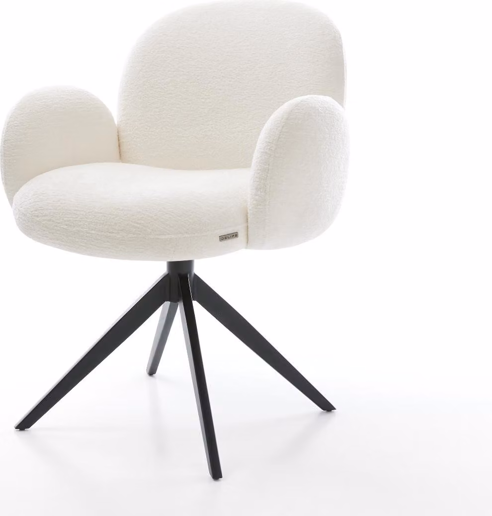 DELIFE sedia girevole Nube-Flex con braccioli Bouclé Soft Beige Telaio a croce largo Nero Girevole a 360° Funzione dondolo Anima a molla tascabile