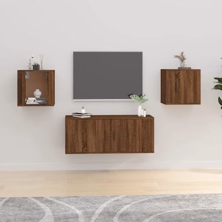 Set di 2 mobili porta TV da parete vidaXL in legno color rovere marrone, L/P/H: 40 x 34,5 x 40 cm