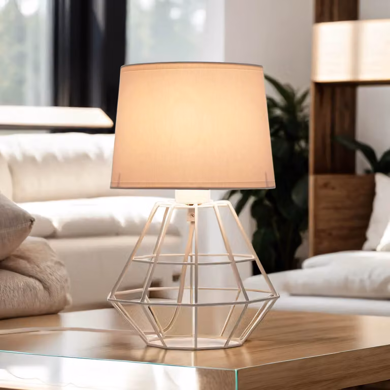 Lampada da tavolo bianca H: 34 cm piccola E27 in tessuto metallo lampada da tavolo moderna lampada da comodino