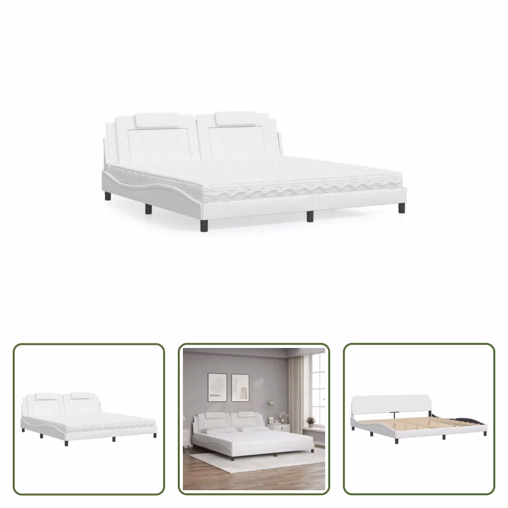 The Living Store Letto con materasso bianco 200x200 cm in ecopelle
