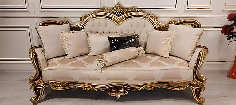 Chesterfield Barock Dreisitzer Couch Möbel Sofa Couchen Stoff Beige