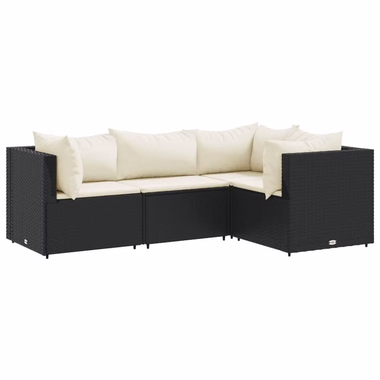 Set Divani da Giardino 4 pz con Cuscini Nero in Polyrattan