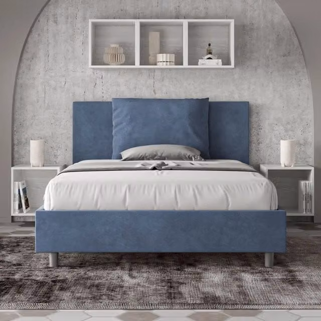 Letto contenitore queen size Antea imbottito in microfibra blu L: 150 cm x P: 210 cm