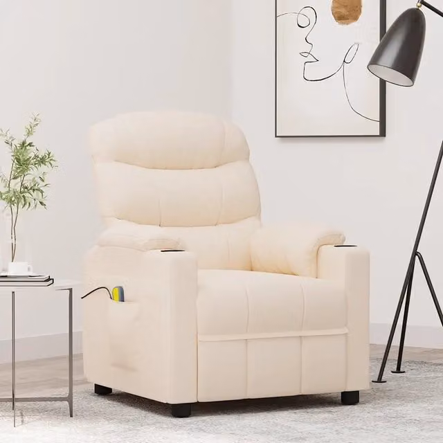 Poltrona relax reclinabile vidaXL in tessuto beige con braccioli e struttura in legno e metallo