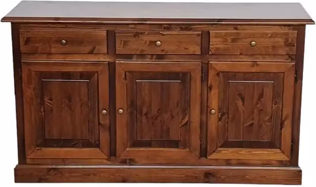 Madia credenza rustica in legno di pino massello con 3 porte, Mobili 2G, tinta noce, L: 147 cm, P: 45 cm, H: 85 cm – 4
