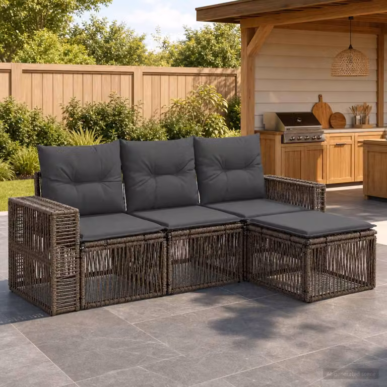 Maison Exclusive - Set di divani da giardino, 4 pezzi, grigio e grigio scuro, in rattan sintetico