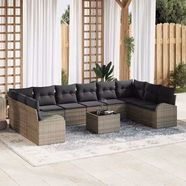 Set Divano da Giardino 11 pz Grigio chiaro polyrattan 3354898