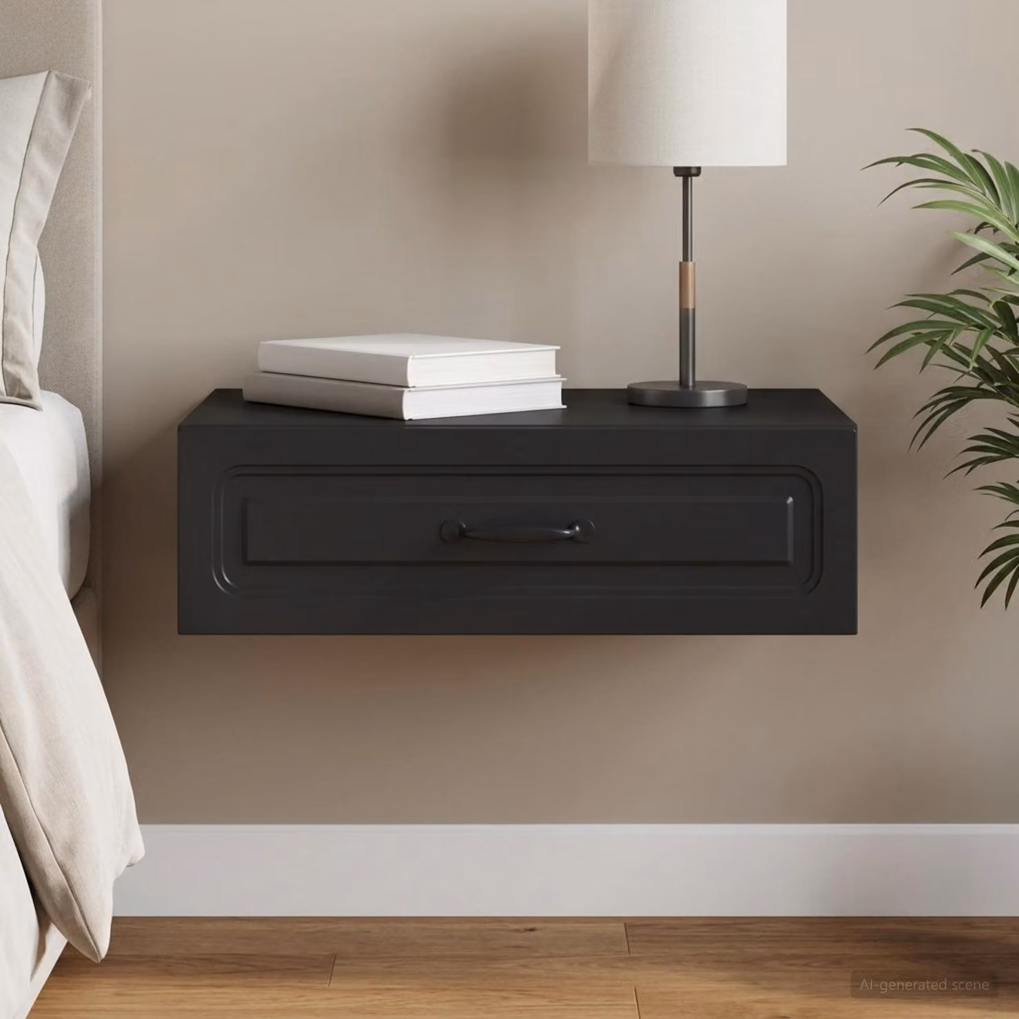 vidaXL Tavolino da parete moderno nero L: 59 cm, P: 34,5 cm, H: 17 cm