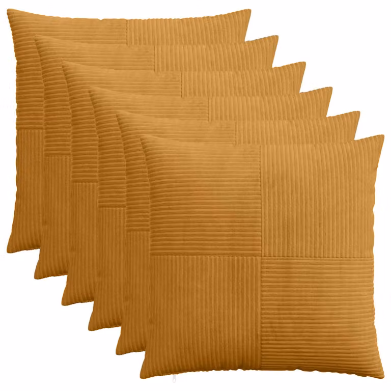 Set di 6 federe vidaXL ALMELO in velluto a coste gialle, L 65 x P 65 cm