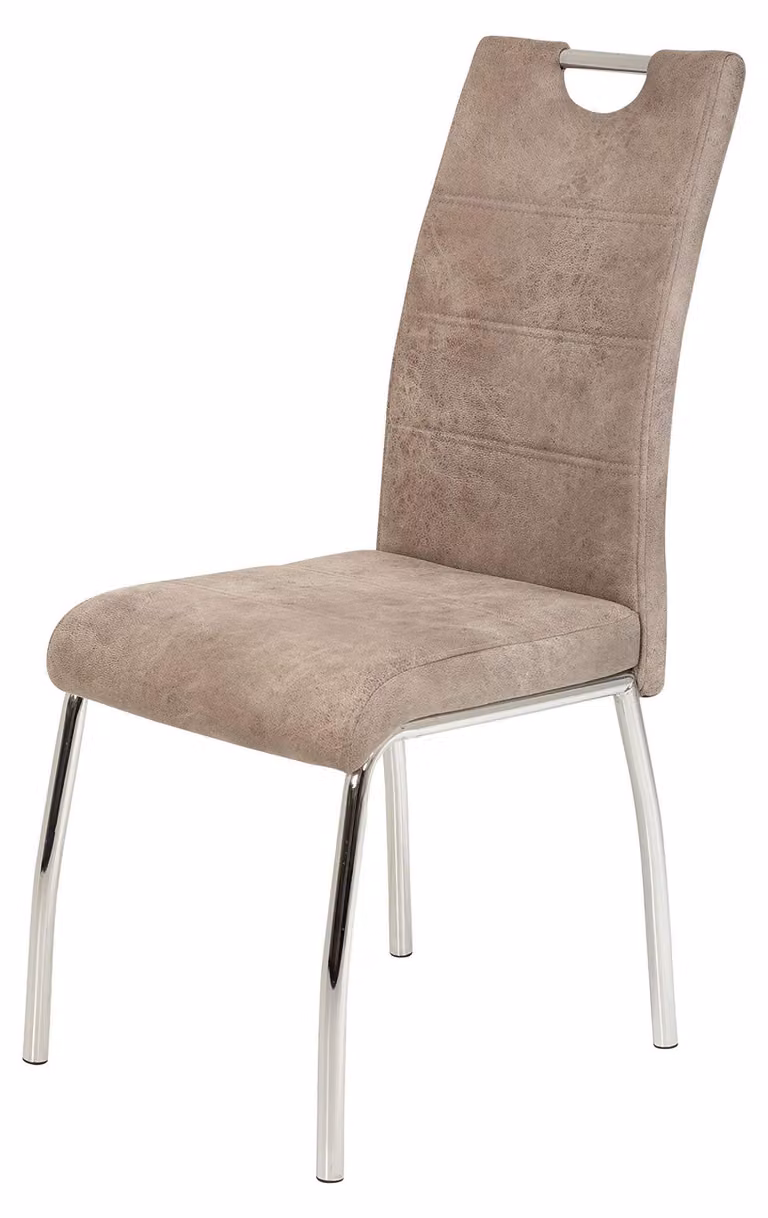 Sedia da pranzo Susi, in microfibra color beige vintage, con struttura in cromo, capacità massima di 120 kg