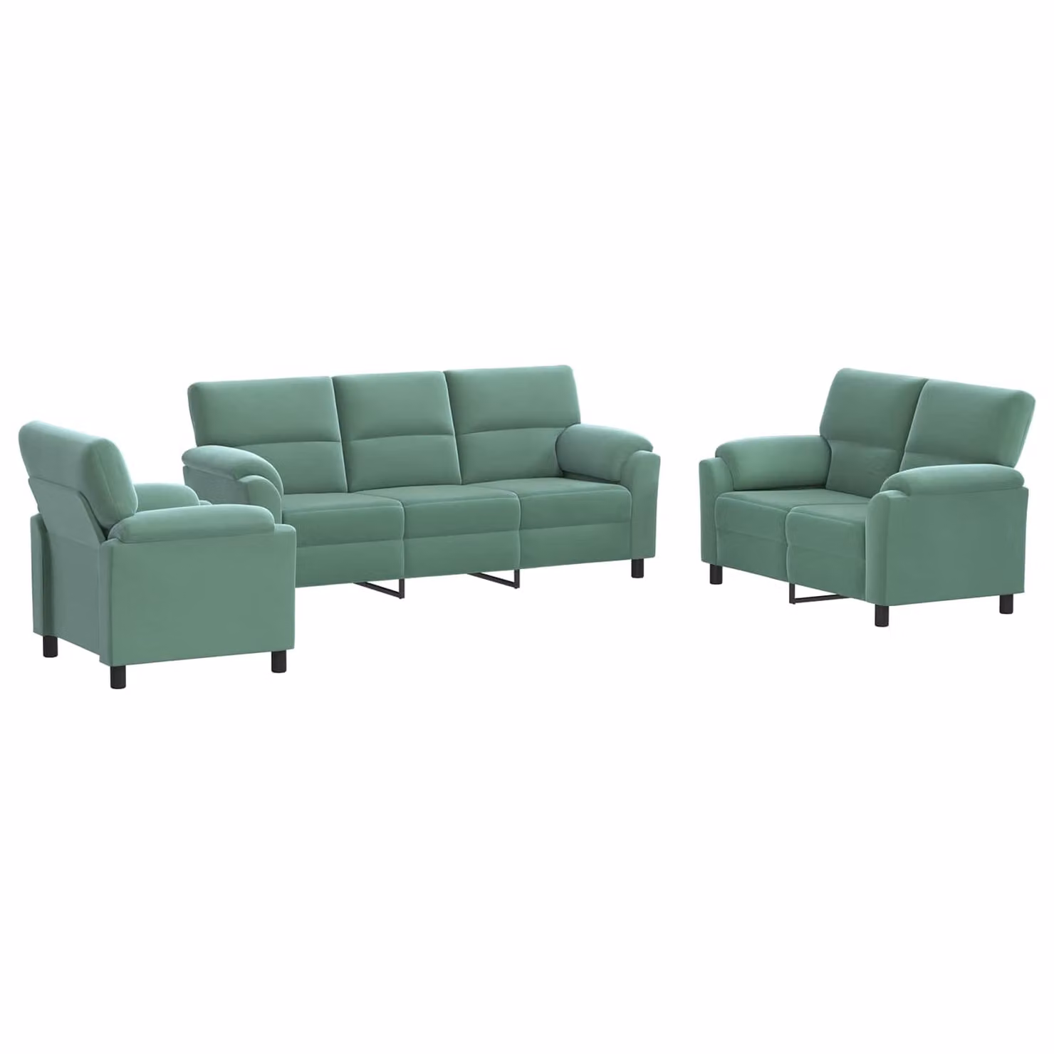 Set di 3 divani moderni vidaXL in velluto verde con struttura in metallo per il tuo soggiorno