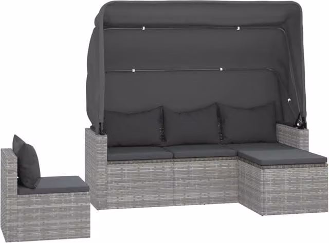 Set di divani da giardino Outsunny a 4 pezzi in vimini grigio con cuscini e pouf in tessuto resistente ai raggi UV
