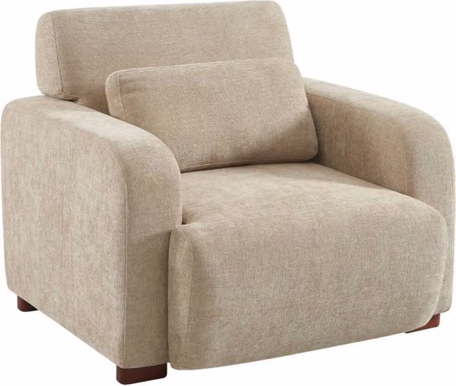 Poltrona relax moderna SWEEEK in tessuto beige con braccioli e struttura mista