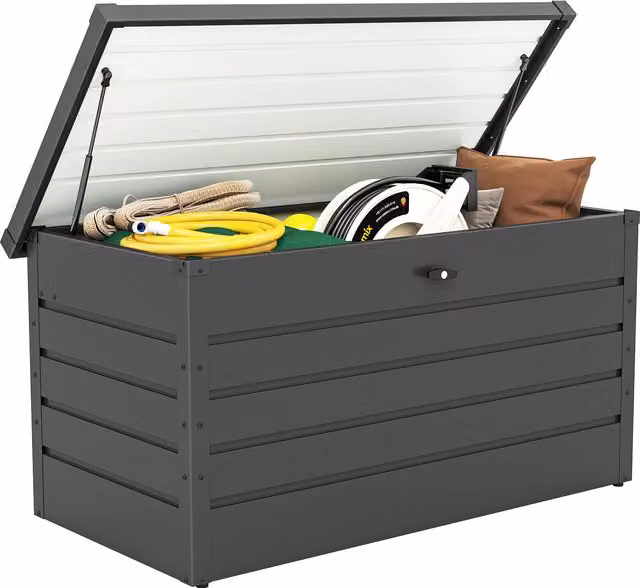 Outsunny Panca Baule Contenitore da Giardino Moderna in Acciaio, Grigio, L: 120 cm, P: 62 cm, H: 62 cm