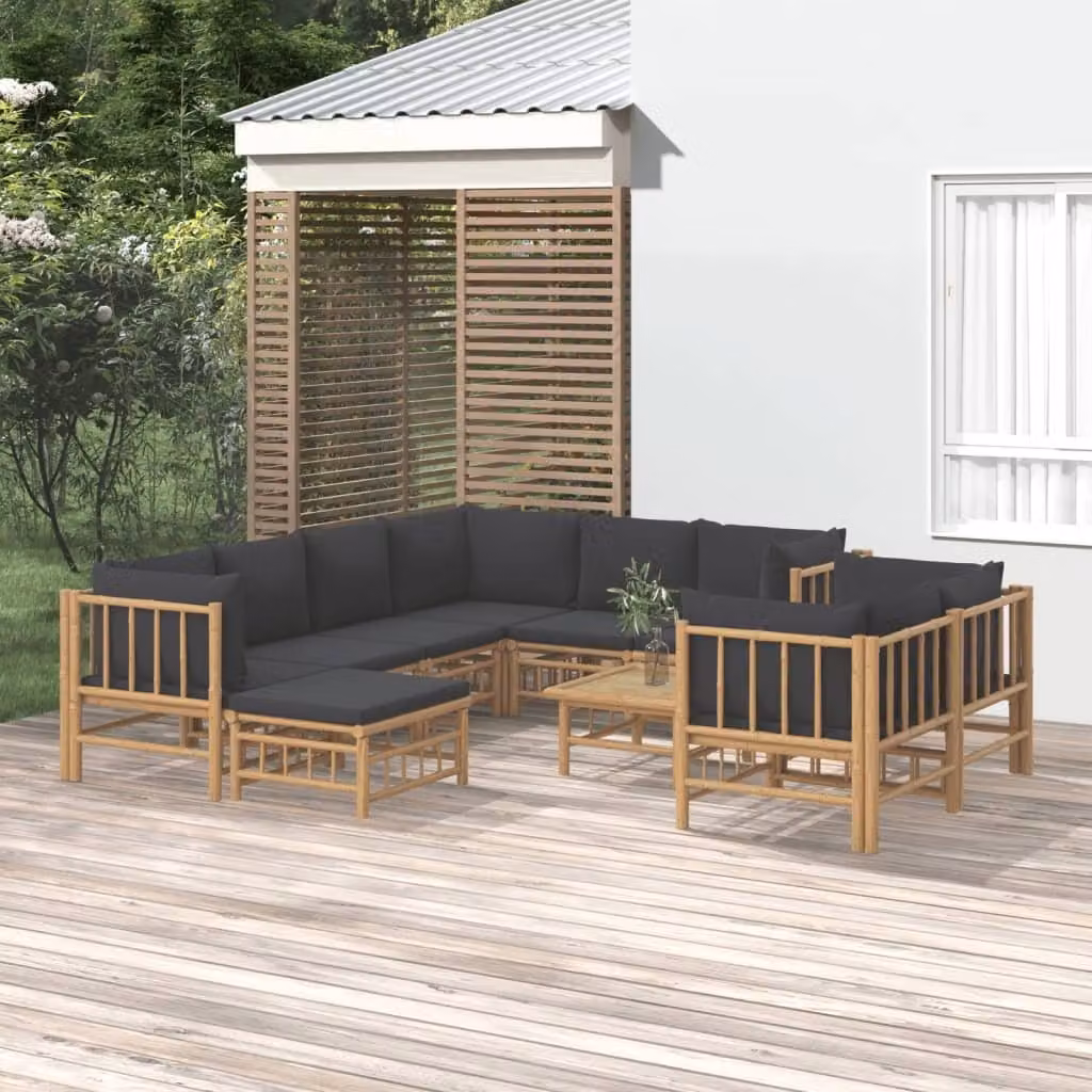 Maison Exclusive - Set da giardino da 10 pezzi con cuscini in bambù grigio scuro