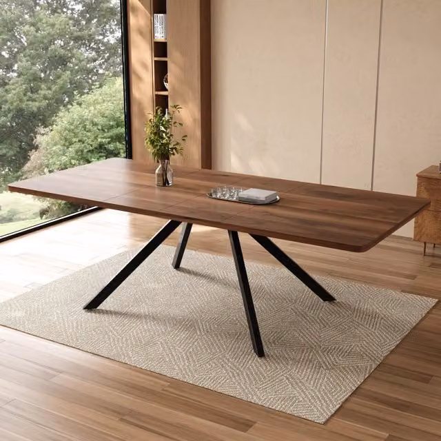Tavolo da pranzo allungabile, 160/200/240 x 90 cm, adatto per 6-10 persone, gambe in metallo, stile minimalista, color noce