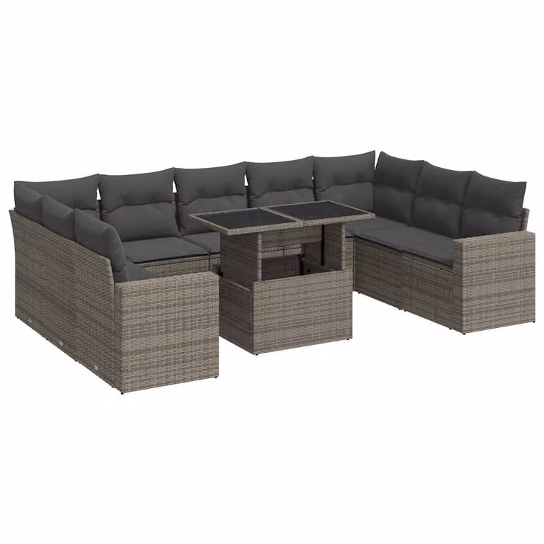 Set Divano da Giardino 10 pz con Cuscini Grigio in Polyrattan