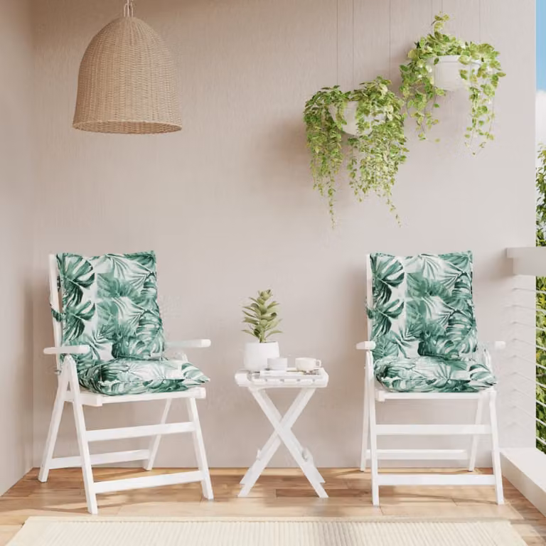 Set di 2 cuscini per schienale basso vidaXL con motivo foglie, colore verde, in tessuto Oxford impermeabile e traspirante