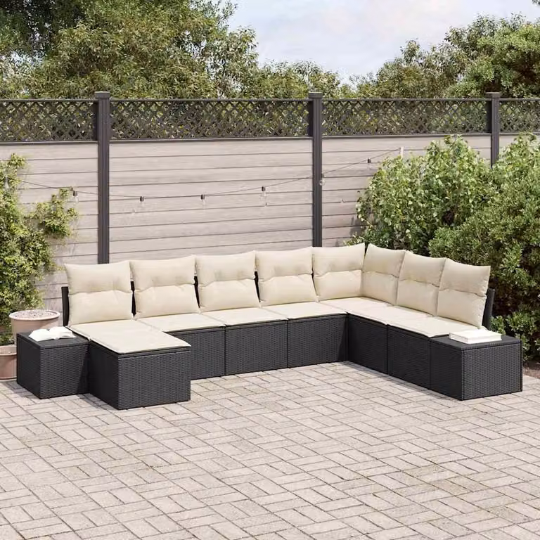 Maison Exclusive - Set Divano da Giardino 8 pcs Nero e Crema polyrattan