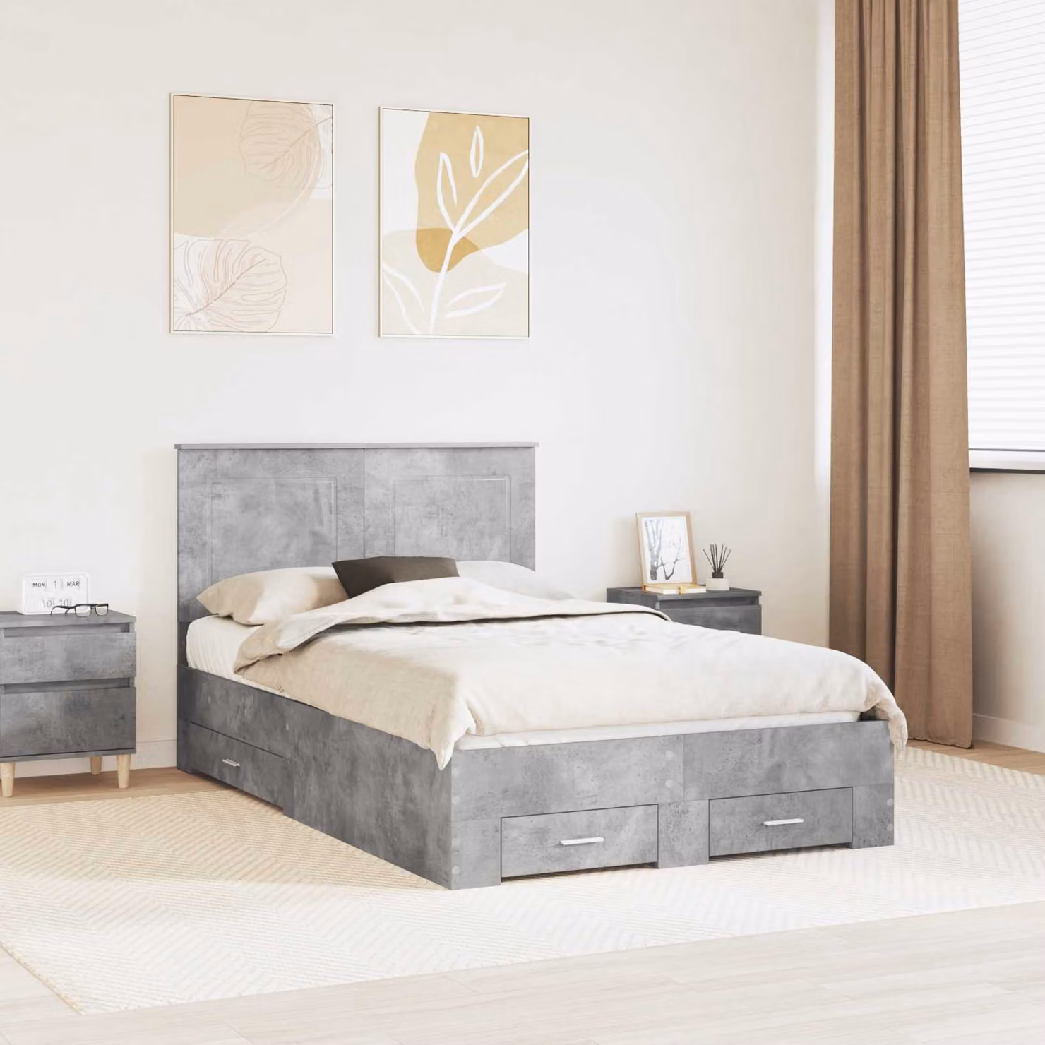 Struttura del letto con cassetto vidaXL in legno MDF Grigio cemento L/P/H: 200 x 120 x 100 cm