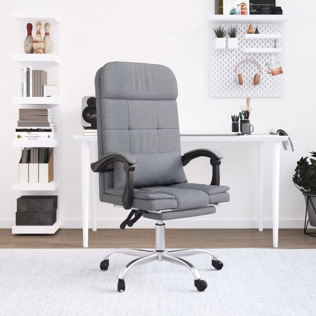 The Living Store Sedia da ufficio con funzione massaggio Tessuto grigio chiaro
