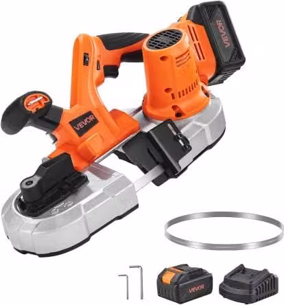 VEVOR Troncatrice a Nastro Portatile 20 V Arancione con Motore Senza Spazzole, 360 W, Taglio Profondo 65 mm e Batteria Ricaricabile da 4,0 Ah