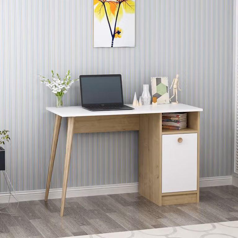 Skye Decor, Cannas - Bianco, Rovere Zaffiro, Scrivanie, Bianco, 110 x 74 x 50 cm