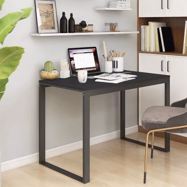 Scrivania per computer vidaXL in legno e metallo nera L: 110 cm, P: 60 cm, H: 73 cm – 1