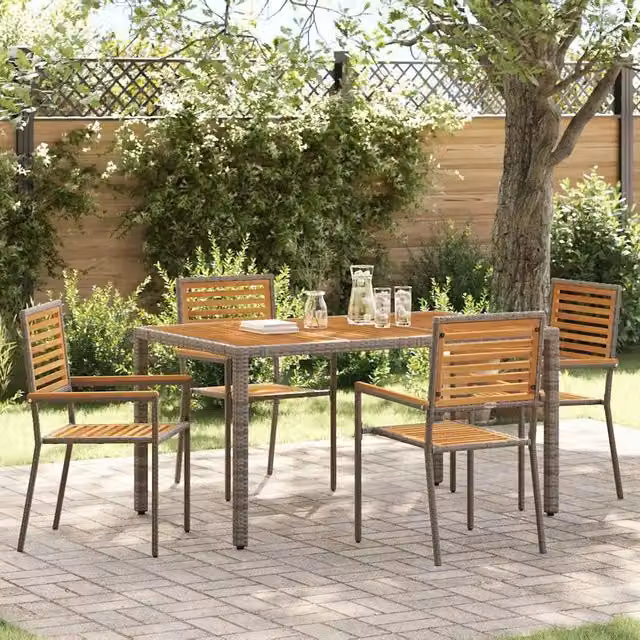 Set di 4 sedie da giardino impilabili vidaXL in polyrattan e legno di acacia, marrone e grigio