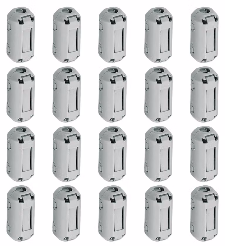 Anelli ferromagnetici a clip, 20 pezzi, diametro interno 5 mm, filtro EMI, colore grigio