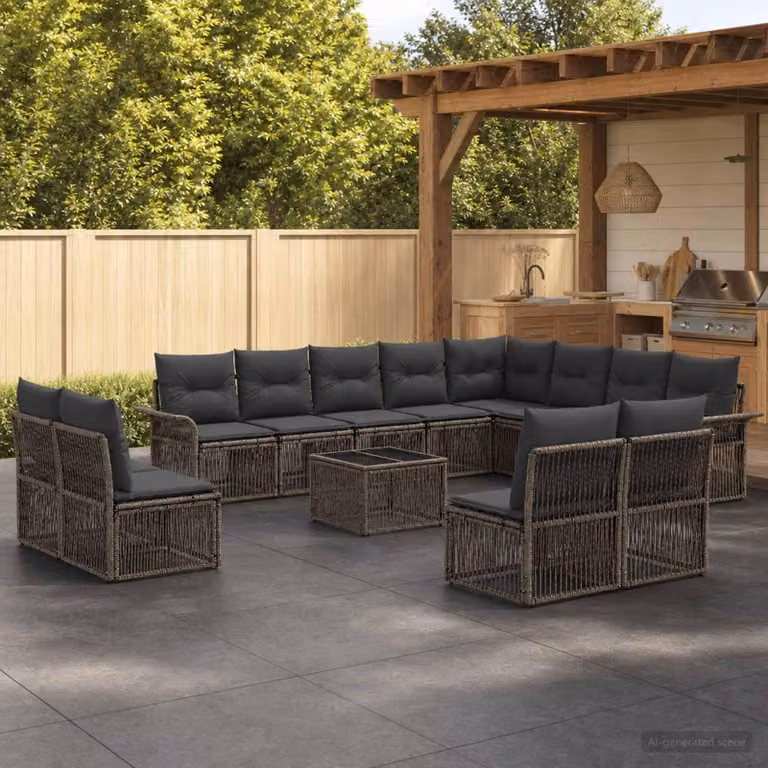 Maison Exclusive - Set da giardino composto da 13 pezzi, divano, colore grigio, realizzato in rattan sintetico