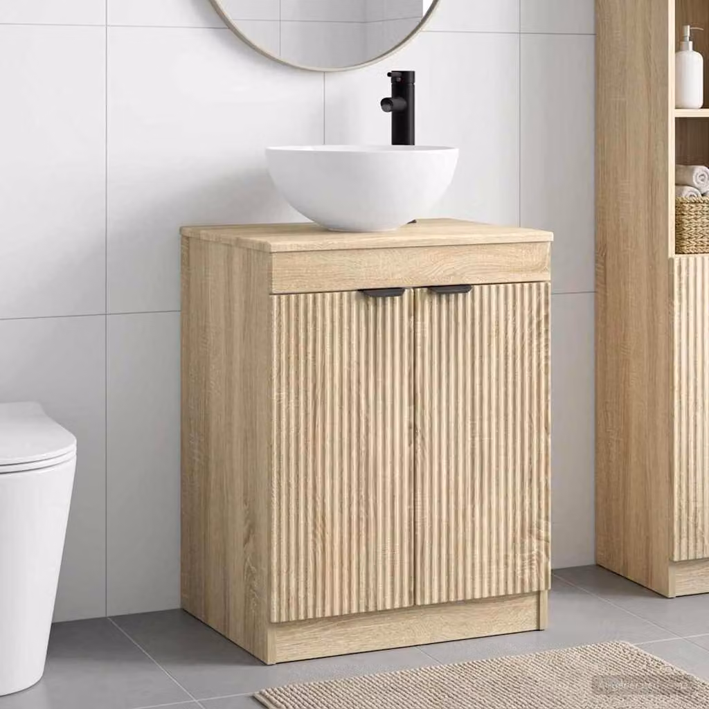 Set di mobili per il bagno moderno vidaXL in legno ingegnerizzato, colore beige e marrone, con vano lavabo e ante a cerniera, L/P/H: 70.0 x 41.0 x 54.0 cm