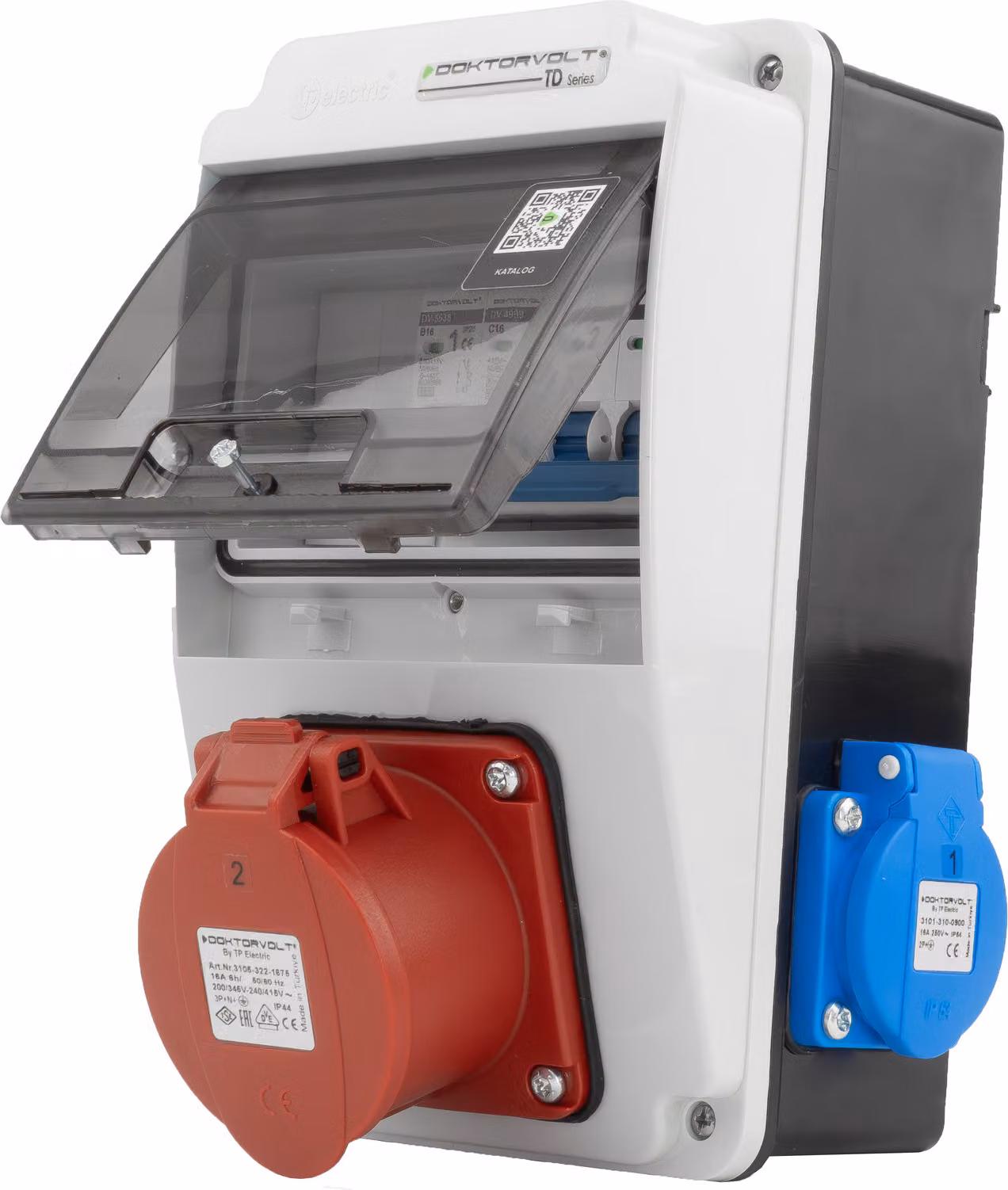 Quadro di distribuzione a parete XS-S 16A 2x230V IP44 Quadro di distribuzione di energia completamente cablato Doktorvolt DV-5107-D