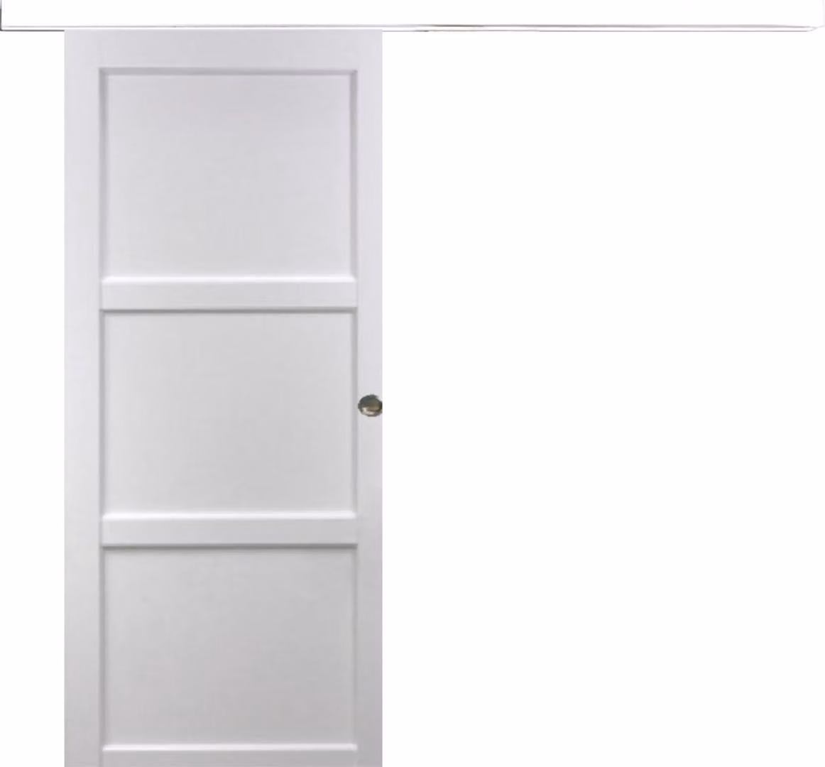 Porta scorrevole Korya bianca a 3 ante H204 x L73 cm, binario in alluminio bianco, conchiglie GD MENUISERIES