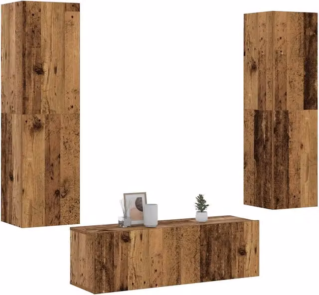 Mobili TV a Parete 3 pz-Set di 3 Credenza per TV sospesa Legno Antico in Legno Multistrato 777495